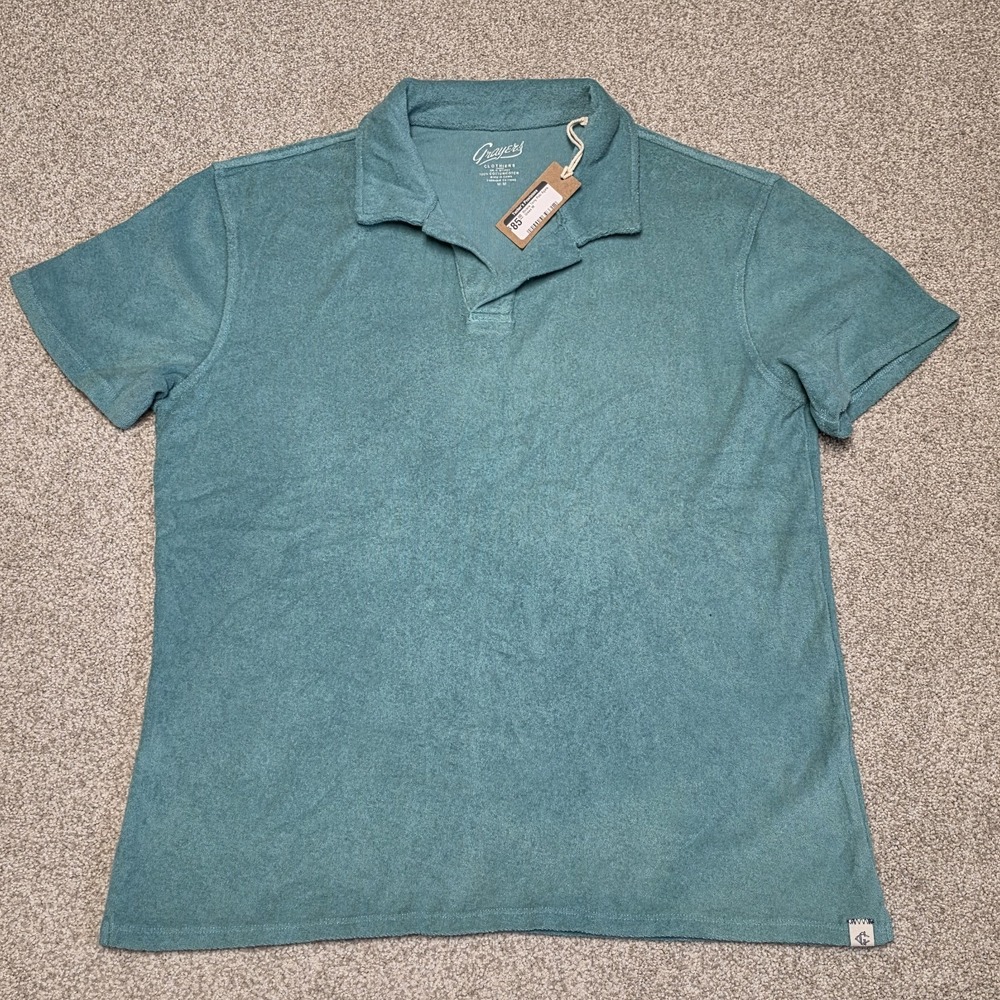 Grayers Rivler Terry Polo Shirt Mens M Green Teal 100% Cotton Short Sleeve NWT